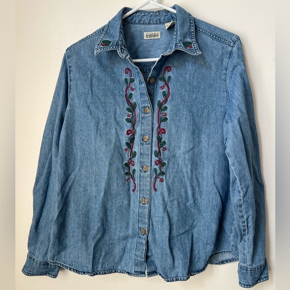 90s Soft Mom Christmas Aesthetic Denim Holiday Cotton Button Down